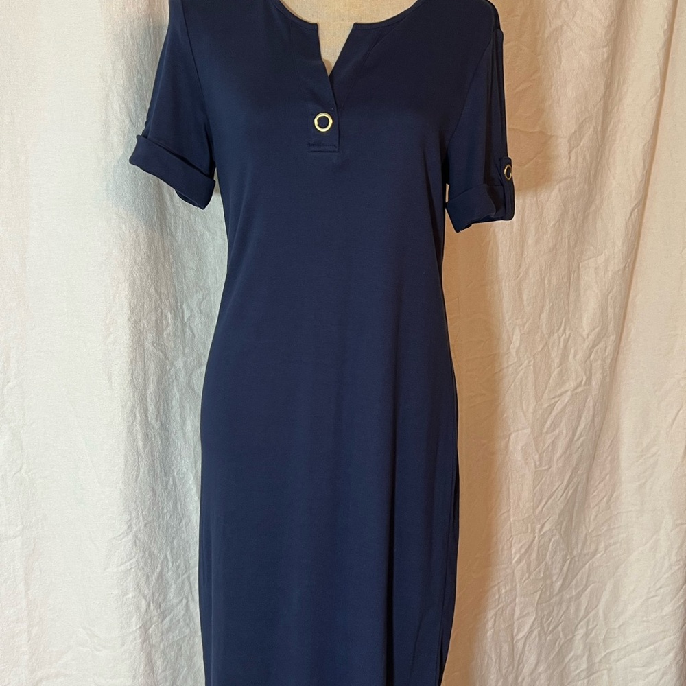 Chico's Blue Midi Sheath Dress with Scoop Neck